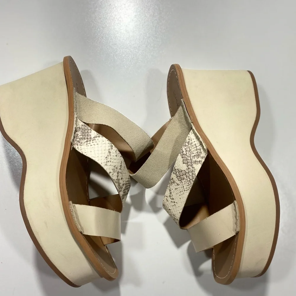 Lucky Brand Mimya Leather Chunky Platform Open Toe‎ Slip On Wedges NWOT Size 9